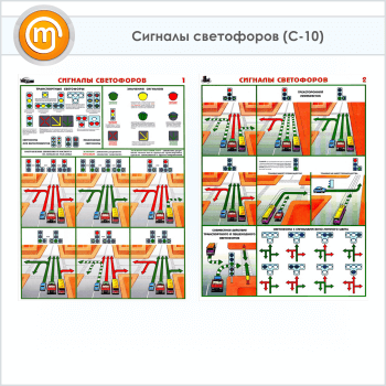 Плакаты «Сигналы светофоров» (С-10, 2 листа, А2)